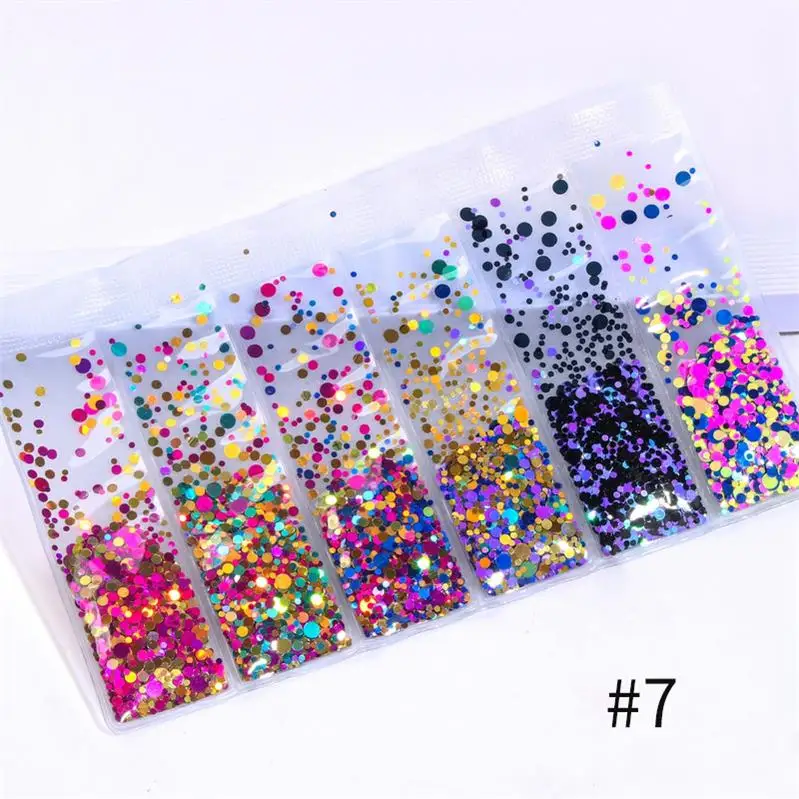 6 Patterns/Bag Holographic Glitter Shining Nail Sequins Mixed Size Crystal Clear AB Non Hotfix Flatback Rhinestones For Nail - Цвет: Pattern-7