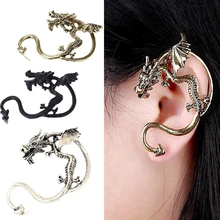 Gothic Punk Rock Dragon Ear Cuff For Women 2020 Personality Metal Vintage Antique Silver Color Black Ear Wrap Cuff Earrings 1PCS sunnyyou vintage antique silver star asymmetry beer heart drop earrings women personality gothic punk earring korea jewelry