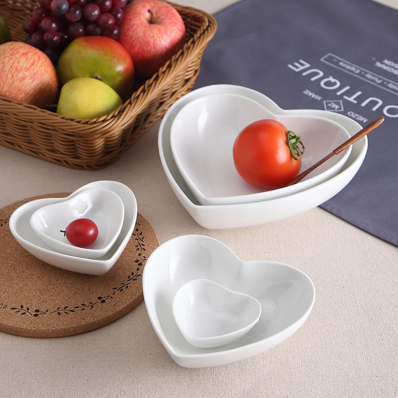 300pcs Heart Dish Ceramic Porcelain Dessert Ice Cream Salad Plate