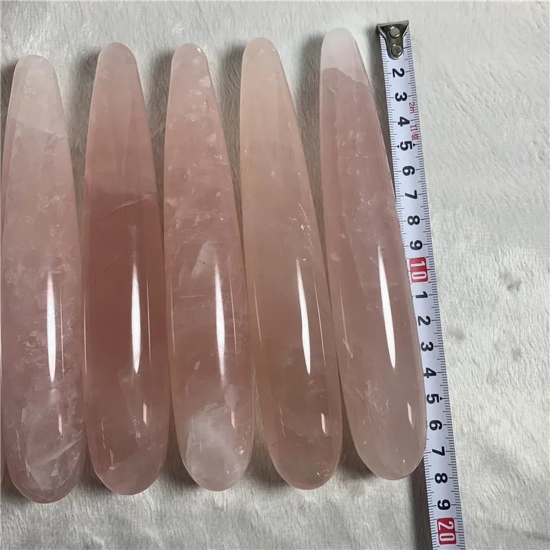 GJ Hand Made 18cm Natural High Quality Pink Rose Quartz Crystal Massager Wands for Woman Body Health