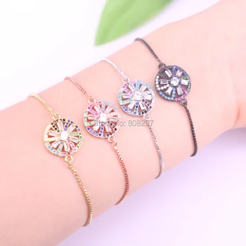 

10Pcs New Style Crystal Cubic Zirconia Flower Bracelet Adjustable CZ Bracelet for Women