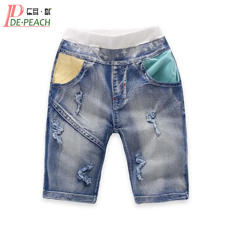 

DE PEACH Summer Baby Boys Shorts Pants Jeans Elastic Waistband Kids Cotton Denim Knee Lenght Trousers For Boys Children Clothing