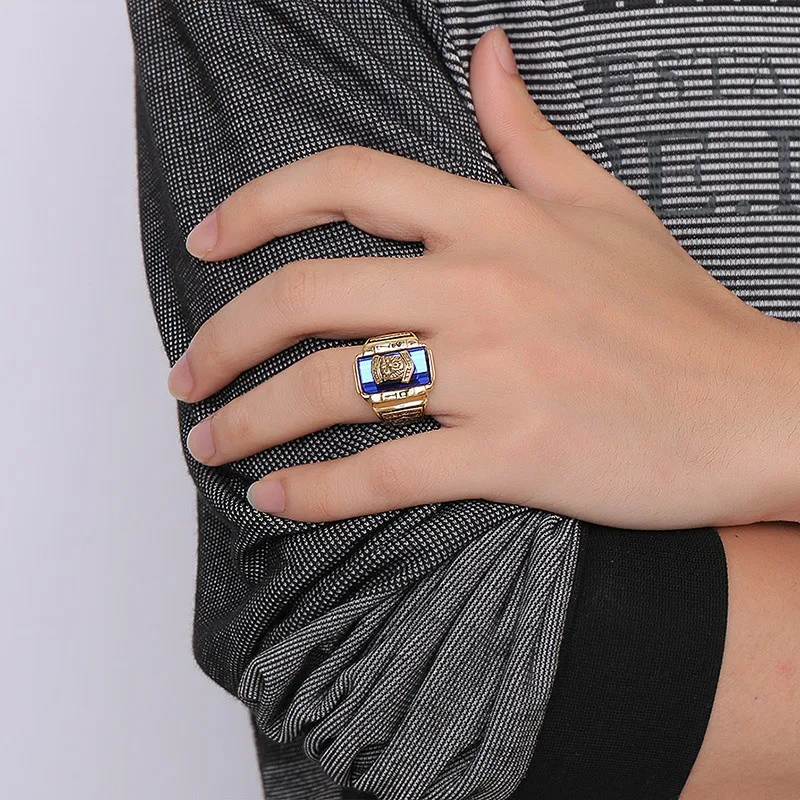 Fashion Mens Rings Gold-color Stainless Steel 1973 Walton Tiger High School Class Ring Geometric Design Black/Green/red/blue