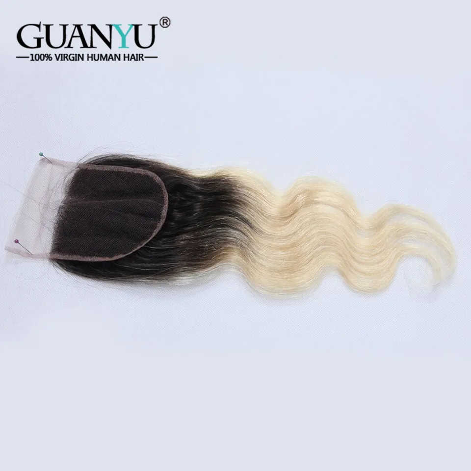 Guanyuhair Remy 1B/613 Омбре бразильские волнистые волосы пряди с закрытием 2 тона черные