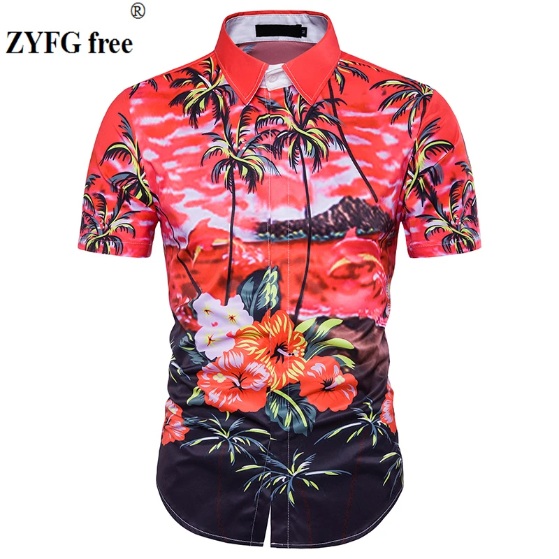 

Male Casual shirts New 2018 summer 3D Palm tree Sandy beach printing pattern Fit short Sleeve Beach shirt men EU/US size Tops