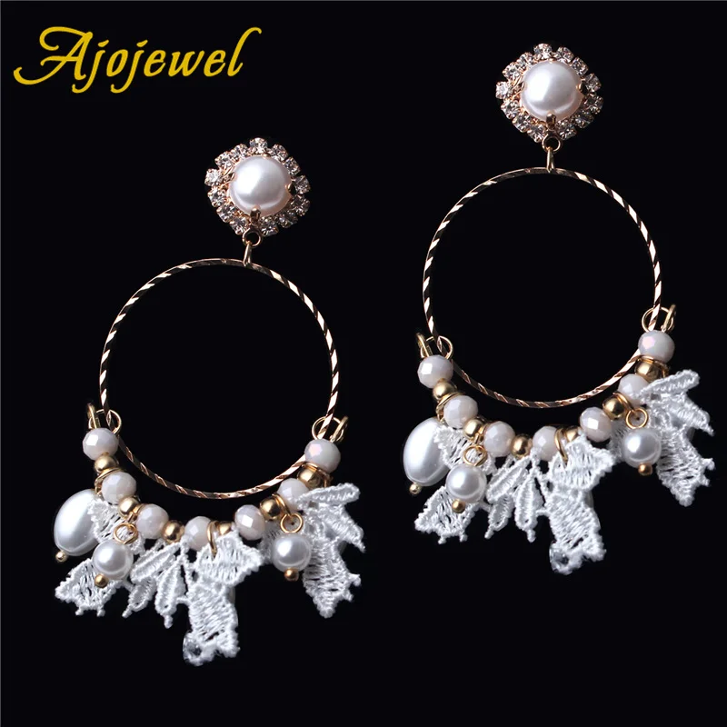 

Ajojewel 2018 New Arrival White Lace Earrings Women Simulated Pearl Jewelry Fashion Accessories