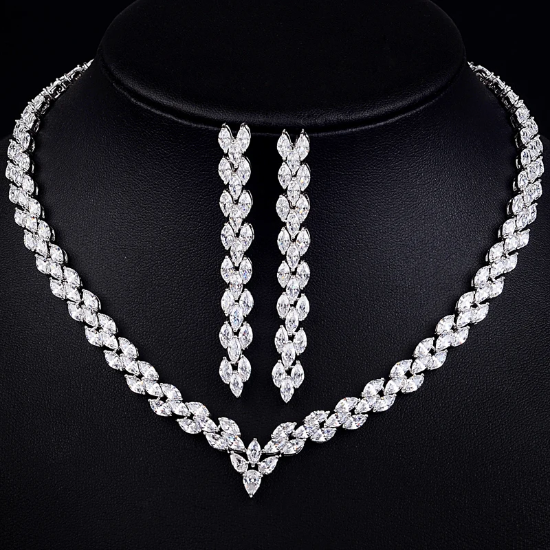 

Nickel Free Trendy Roman Sliver Color /Gold Color Marquise Cubic Zircon Flower Jewelry Sets for Wedding JMSP158