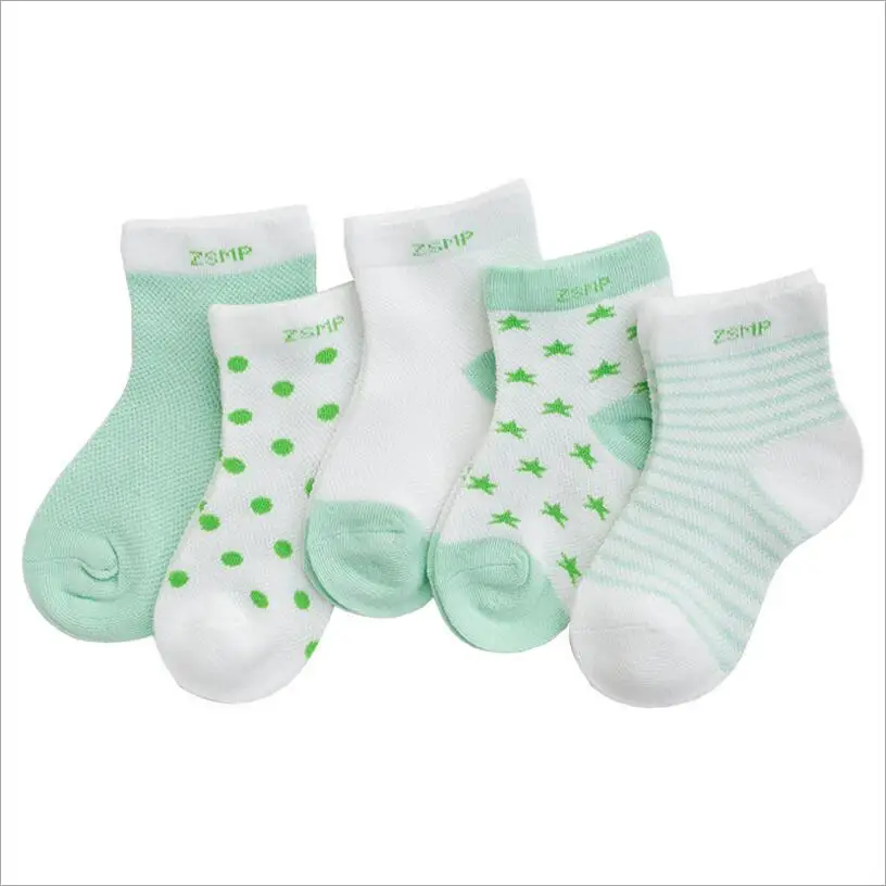 5 пара/лот, новые мягкие хлопковые короткие носки для мальчиков и девочек милые детские носки с рисунком улыбки для маленьких мальчиков и девочек - Цвет: Green 5 PC