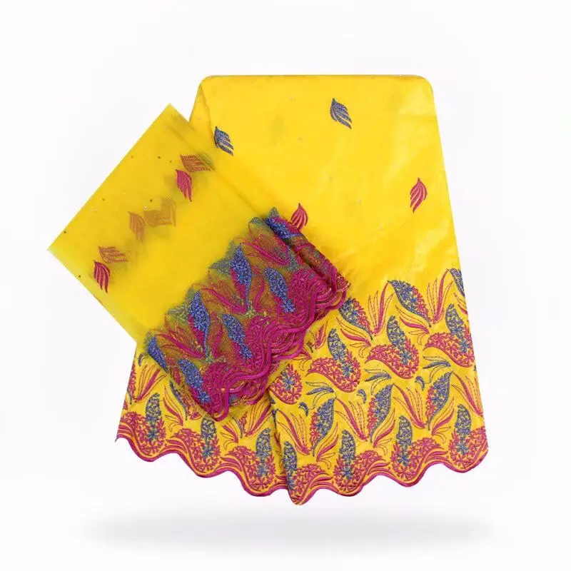 Желтый красный Getzner парчи Базен Riche африканские кружевной ткани модные с 2 ярдов