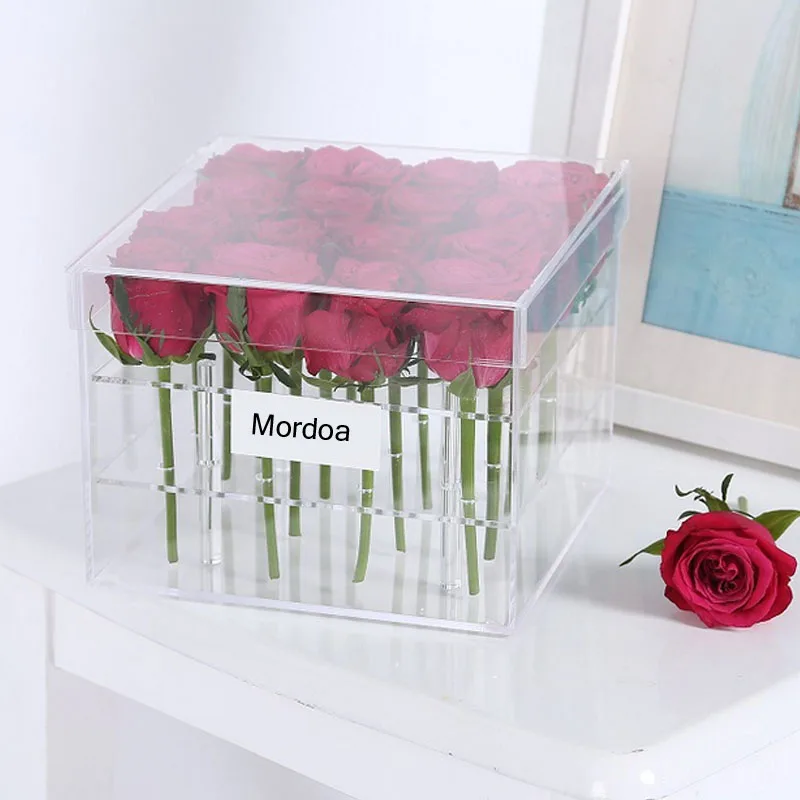

1/9/16/25 Holes Clear Acrylic Rose Flower Box Makeup Organizer Cosmetic Tools Holder Flower Gift Box For Girlfriend Wife