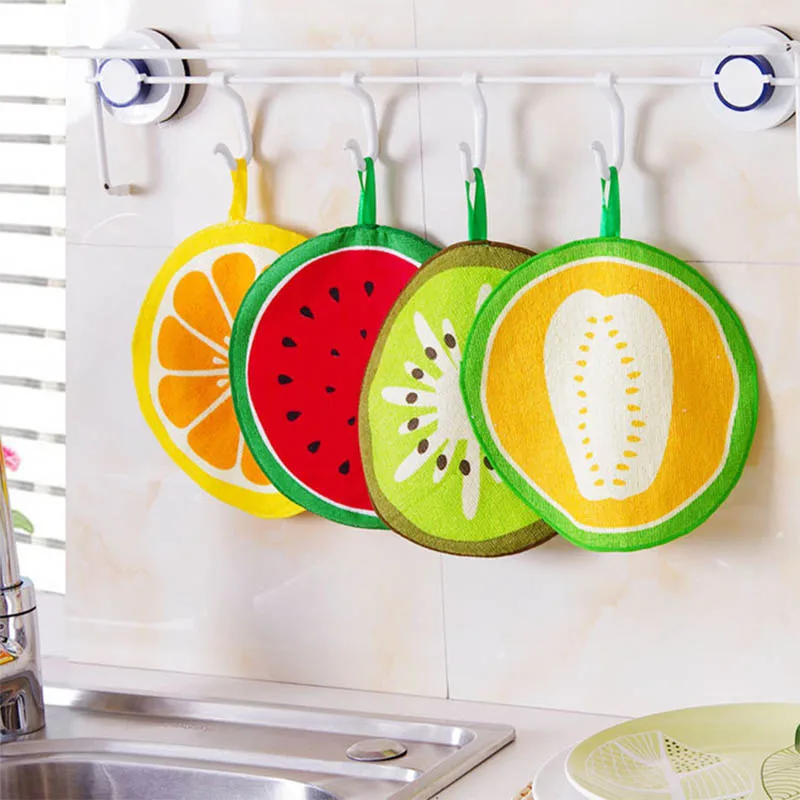 

Kitchen Hanging Towels Wipe Dishcloth Kids Baby Handkerchief Fruit Shaped Round Washcloths Multifunction Hand Towel