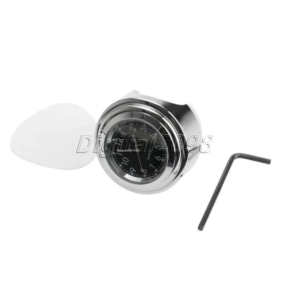 

7/8" 1" Motorcycle Handlebar Chrome Black Dial Clock Temp Thermometer for Harley Yamaha Honda Kawasaki Motor Waterproof Clock