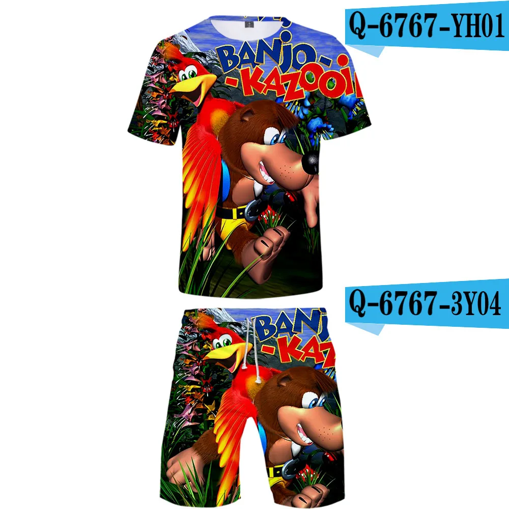 Banjo Kazooie/комплект из двух предметов с 3D принтом; модные летние футболки с короткими рукавами+ повседневные шорты; Лидер продаж года; уличная одежда - Цвет: Серый