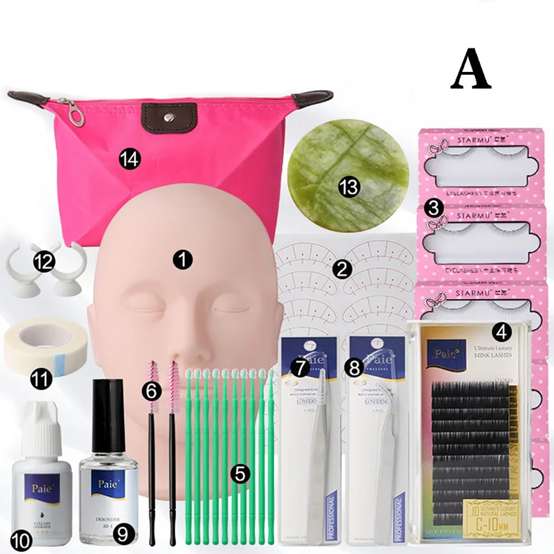 

14Set Training Eyelashes Kit False Eyelash Extension Grafting Practice Curl Glue Tweezer Tools Set Bag Eye Lash Graft Bag Mink
