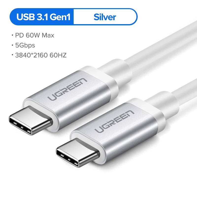 Ugreen Тип USB c 3.1 USB c штекерным Тип-C кабель Мужской быстро Зарядное устройство кабель для сяо 4c Nexus 5x, nexus 6 P, OnePlus 2, zuk Z1, Nokia N1 - Цвет: USB 3.1 Silver