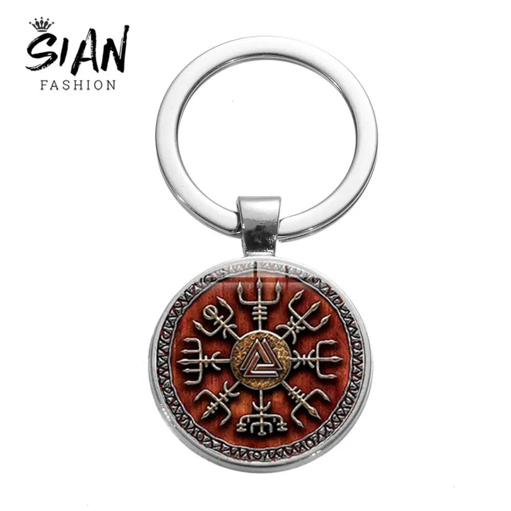 

SIAN New Viking Compass Keychain Ancient Trinity Nordic Runes Odin Symbol Art Pattern Time Gem Keyring Car Key Chain Men Jewelry