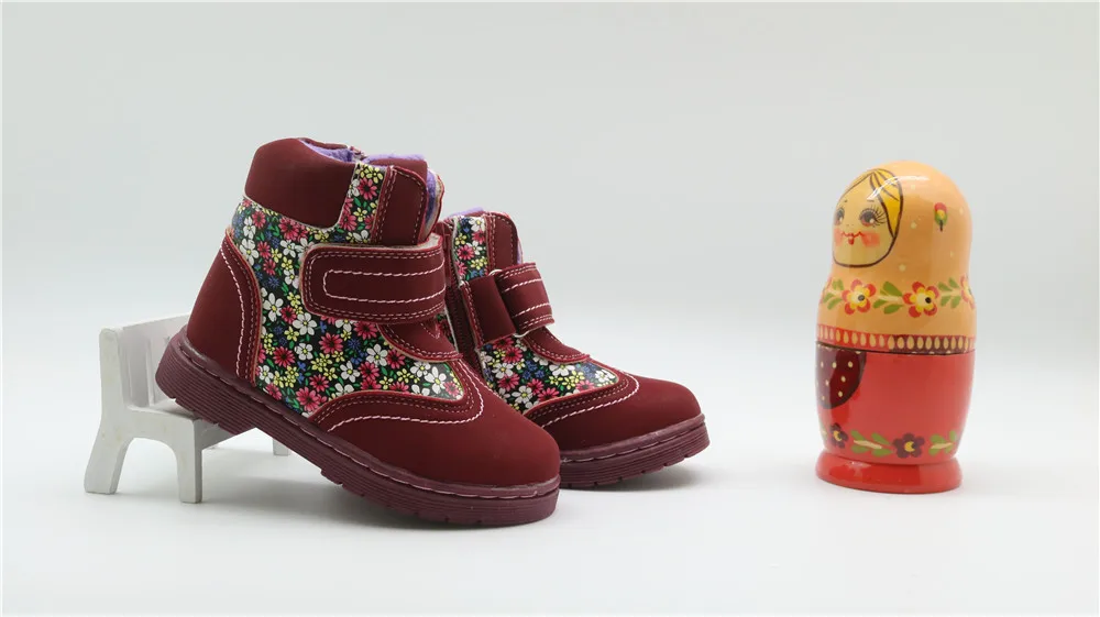 Apakowa/осенне-зимние ботинки для девочек; детская обувь с цветочным рисунком; теплые короткие плюшевые удобные детские ботинки martin из искусственной кожи для маленьких девочек