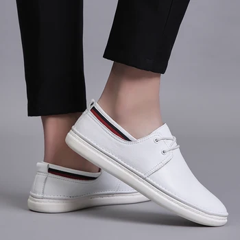 

Rommedal lace-up men loafers black white color genuine leather moccasins male flats skate shoes man leisure fashion casual shoes