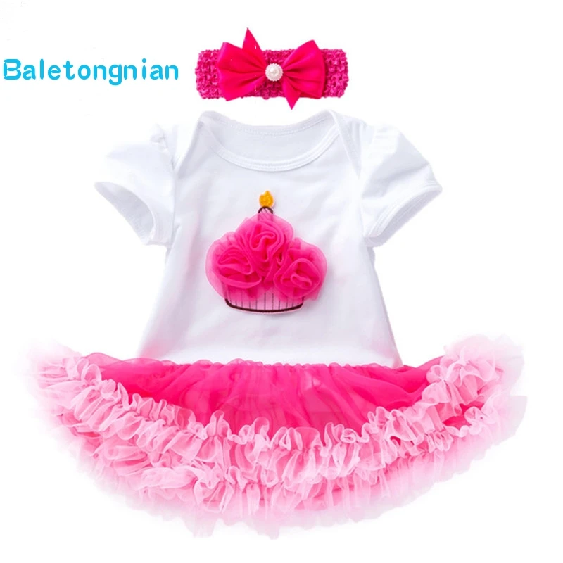 

Lace Ruffle Cupcake Applique 1 Year Girl Baby Birthday Dress with Headband Vestido Infantil Infant Party Dresses Toddler Clothes