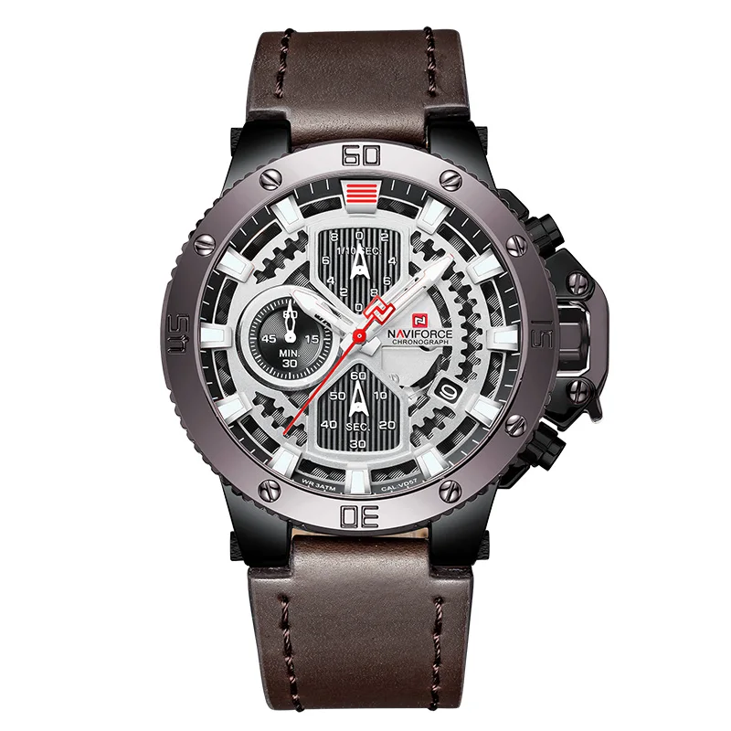 Часы мужские модные спортивные часы NAVIFORCE Топ люксовый бренд кожа водонепроницаемые кварцевые наручные часы хронограф Дата мужские часы - Цвет: White Grey