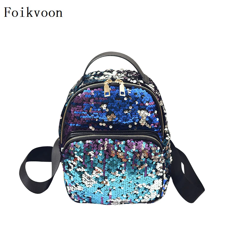 Foikvoon Для женщин рюкзак Малый из искусственной кожи Колледж ветер Женская мода сумки популярные Повседневное Дамы блестками рюкзак
