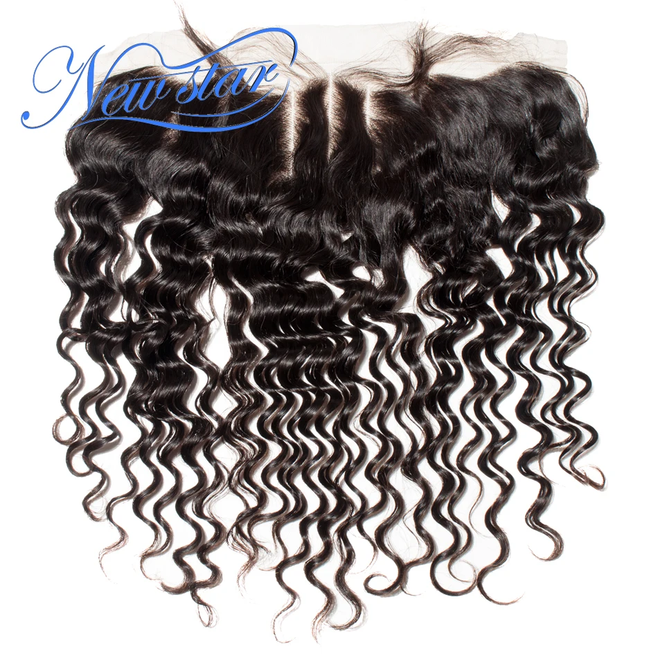 New Star Hair Brazilian Deep Wave 13x4 Lace Frontal Closures 3 Part Ear to Ear Pre Plucked Hairline Natural Color Virgin Hair