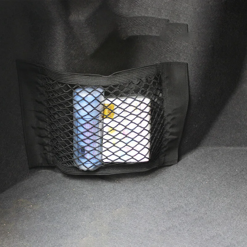 Автомобильный задний багажник сумка для хранения сиденья сетка Авто Органайзер двухслойная эластичная сетка Волшебная наклейка карманная сумка 40*25 см