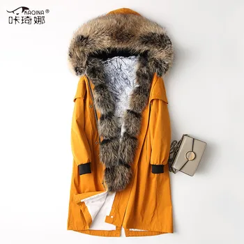 

Real Raccoon Dog Fur Collar Duck Down Jacket Winter Coat Women Fox Fur Long Jacket Women Korean Warm Parka Chaqueta Mujer 68731