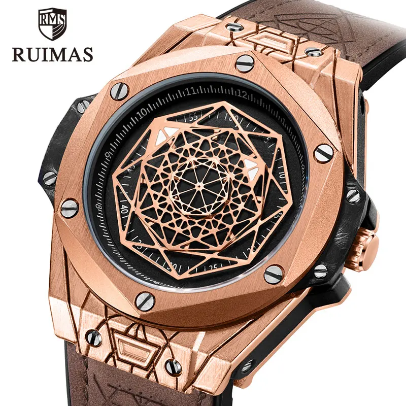 RUIMAS الرجال جلدية ساعات كوارتز أعلى العلامة التجارية الفاخرة الجيش العسكرية ساعات يد رياضية للرجل Relogios Masculino ساعة 533G