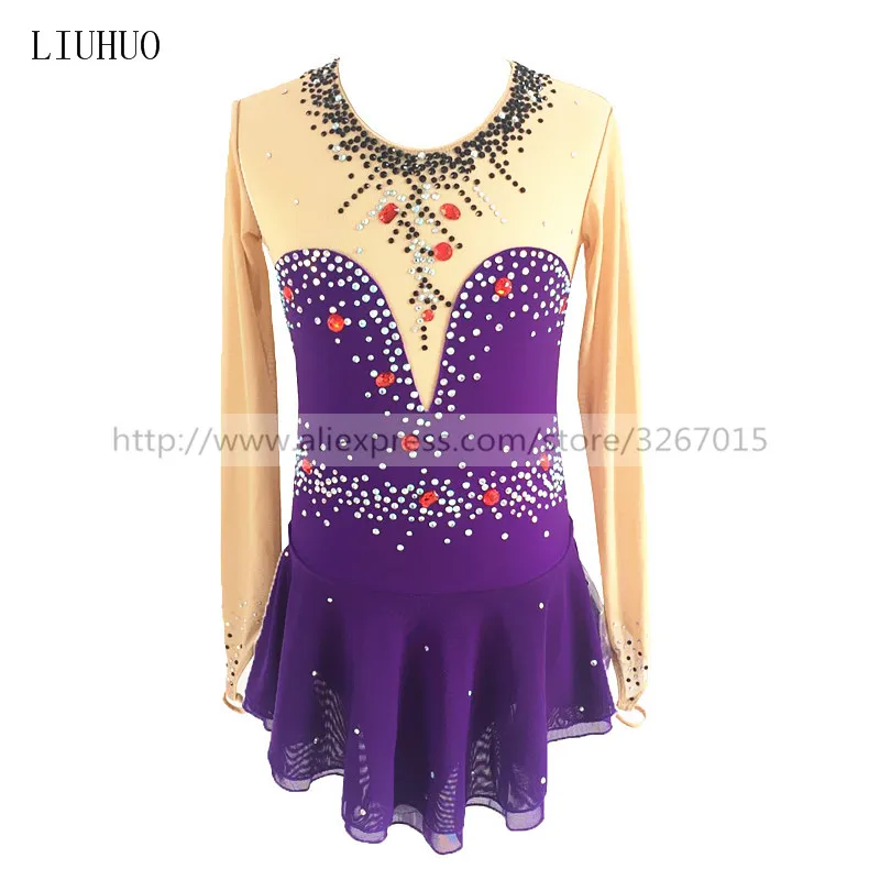 LIUHUO Women's Girls Costume Performance Rhythmic Gymnastics Ballet Competition Leotard Ice Figure Skating Dress Purple Teens |