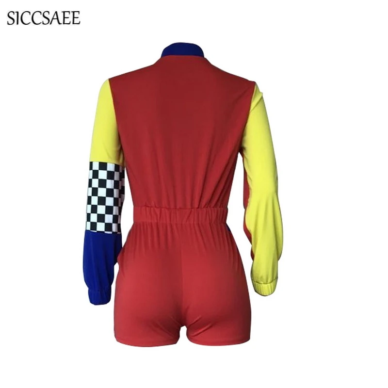 Checkered Bodysuit Contrast Color Block Patchwork Playsuits Casual Outfits Shorts Motocycle Streetwear Plus Size Clothes Plaid Jumpsuits and Playsuits