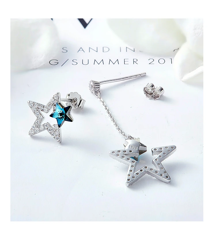 CDE 925 пробы серебряные серьги, украшенные кристаллами, висячие серьги в форме звезды для женщин, ювелирные изделия из серебра