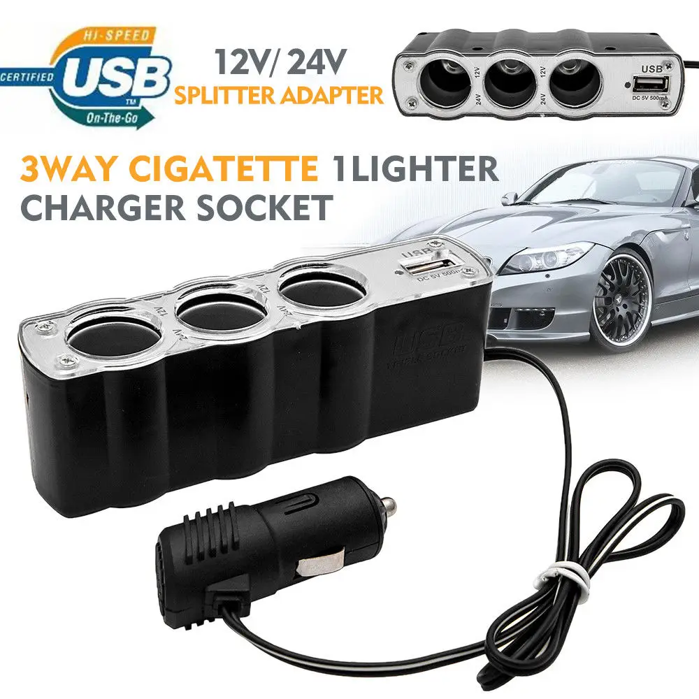 

3 USB Port 3 Way LED Car Cigarette Lighter Socket Splitter Hub Power Charger Adaptor iPad Smartphone DVR GPS USB Port