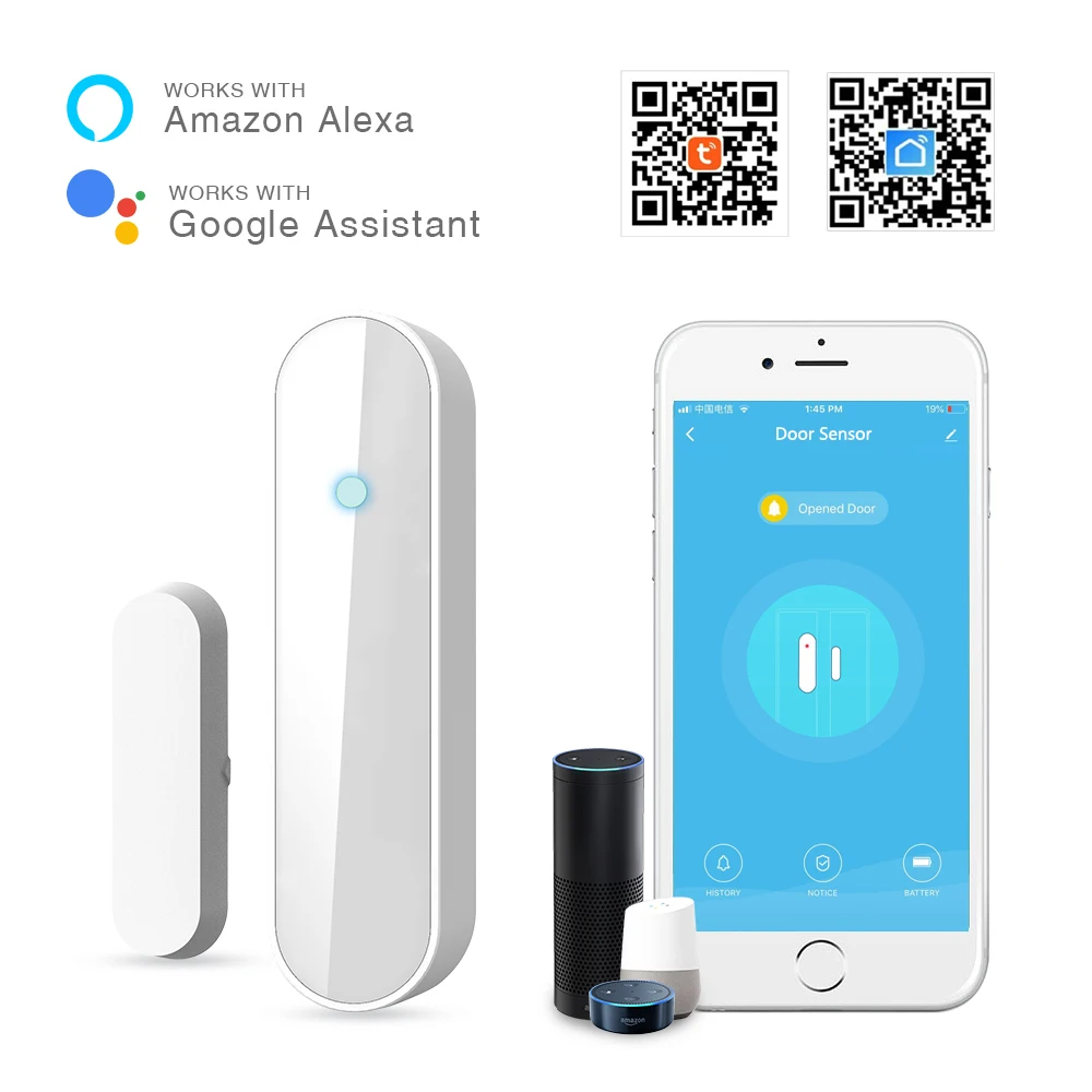 Lepeuxi Sensor de Ventana de Puerta WiFi Detector de intrusi/ón de Puerta Inteligente WiFi Detector de Alarma de Seguridad para el hogar Control de la aplicaci/ón del tel/éfono m/óvil
