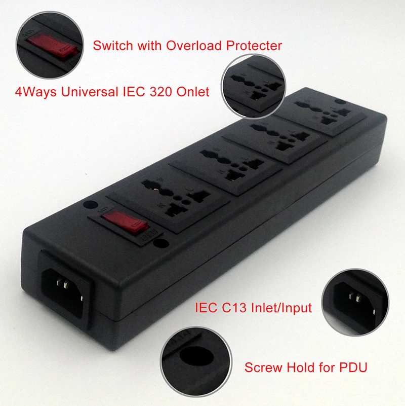 4 способа PDU power Strip Универсальный блок питания с защитой от перегрузки 4 порта розетка расширение с выключателем Switche - изображение