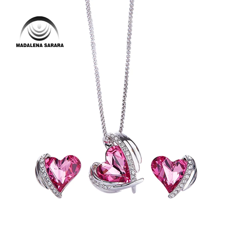 

MADALENA SARARA AAA Synthetic Quartz Stone Jewelry Set Fashion Romantic Heart Style Pendant Necklace S925 Chain Necklace