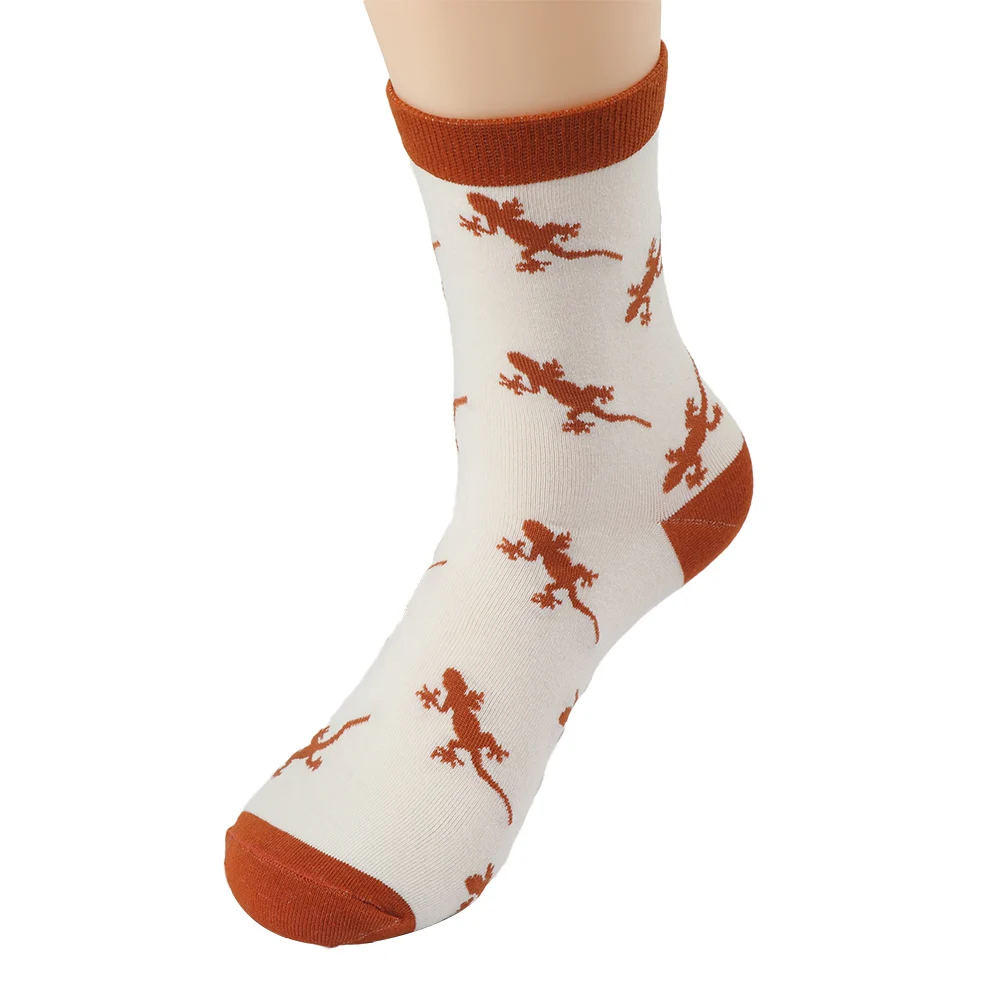 1 пара мужской модной одежды аксессуары удобные короткие носки ящерица мультфильм шаблон Зима Осень Теплые эластичные носки - Цвет: White
