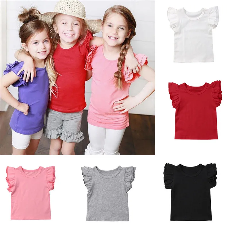 Pudcoco/ г. Новая Однотонная футболка принцессы для девочек повседневная детская одежда с рукавами-крылышками летняя футболка для малышей 70-130, большие размеры, Прямая поставка
