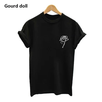 

New Fashion Summer T-Shirt Women's Rose Sakura Print Casual Harajuku Hot Sale red o neck women tops black/white/red tee tops