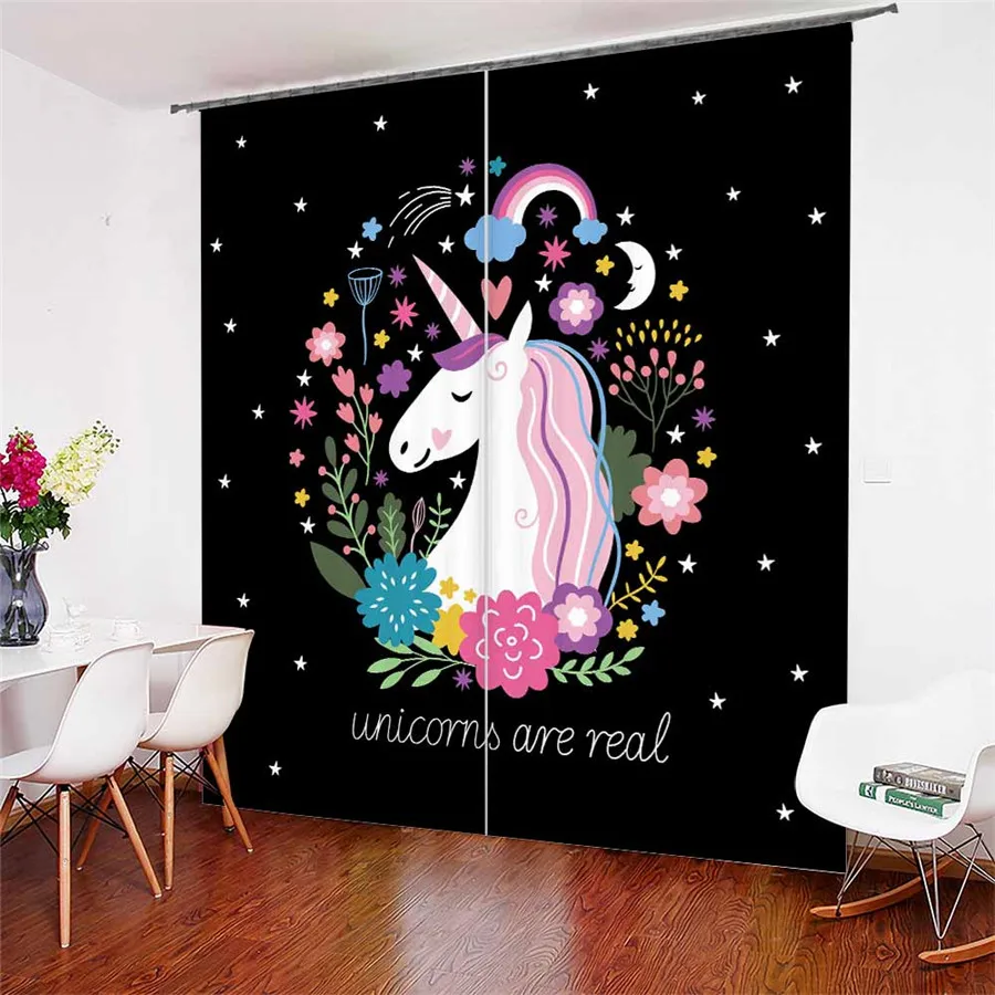 

3D Window Curtains Cartoon Unicorn Print for Living Room Bedding Room Home Decor Tapestry Wall Carpet Drapes Cotinas #DJS84