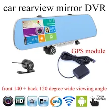 Car GPS navigation DVR mirror camera 5 inch rearview mirror for android HD Camera Recorder Rear View dual lens touch screen