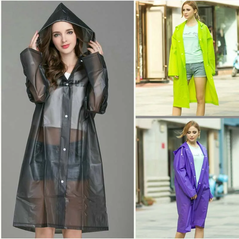 

EVA Waterproof Women Raincoat Hooded Long Rain Jacket Breathable Rain Coat Poncho Outdoor Rainwear Lady Raincoat Dress