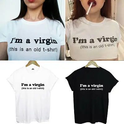 2017 النساء و الرجال الصيف قصيرة الأكمام عارضة القمصان القطنية مضحك t-shirt قمزة أنا العذراء الكلمات إلكتروني طباعة بسيطة قمم