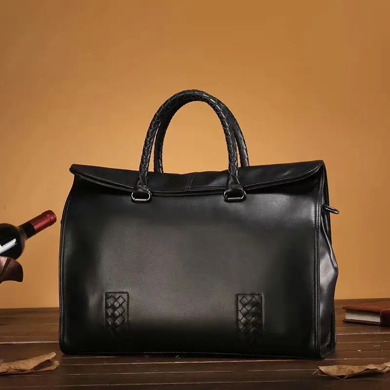 

2018 Hot New Luxury Brand Import Cowskin Business Handbags High-Quality Handmade Woven men's briefcase High-end Manufacturing