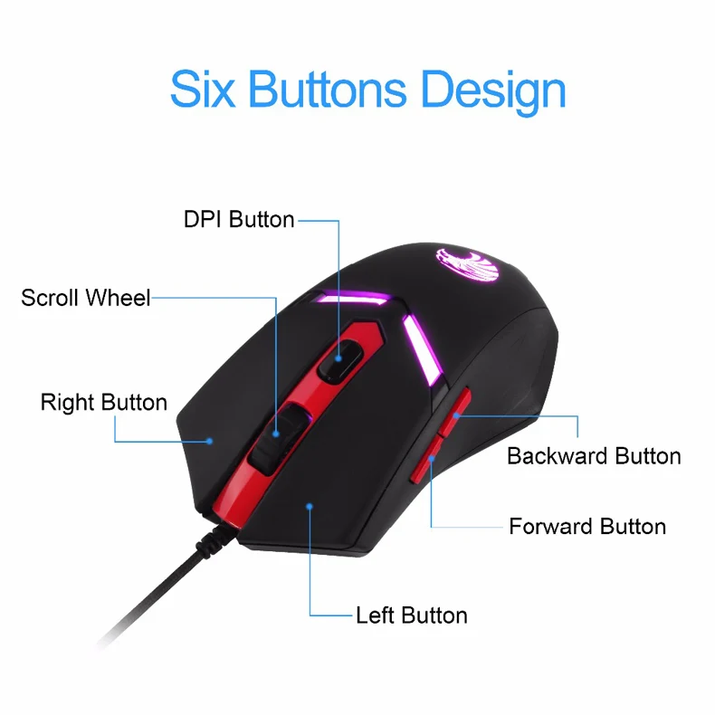 Светодиодный Подсветка проводной игровой Мышь 3200 Точек на дюйм USB эргономичные компьютерные Мышь геймера Перезаряжаемые для портативных ПК Тетрадь 6 кнопок