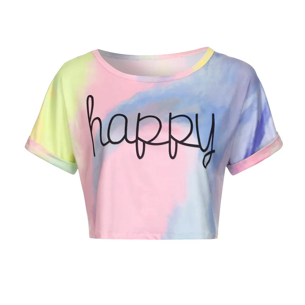 Camisa feminina летние женские футболки градиентные топы с буквенным принтом женские топы с коротким рукавом повседневные футболки Tie dye Xew