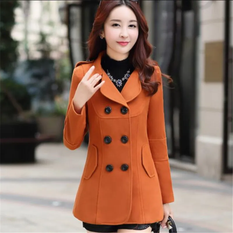 Весеннее новое пальто осеннее женское тонкое корейское двубортное пальто с длинными рукавами весеннее модное шерстяное пальто больших размеров AS868