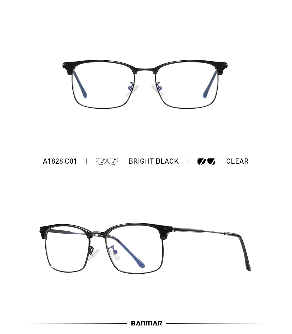 BANMAR Men Optical Frames Anti Blue Rays Eyeglasses Frames Rack Commercial Glasses Fashion Eyeglasses Frame Myopia Frames A1828