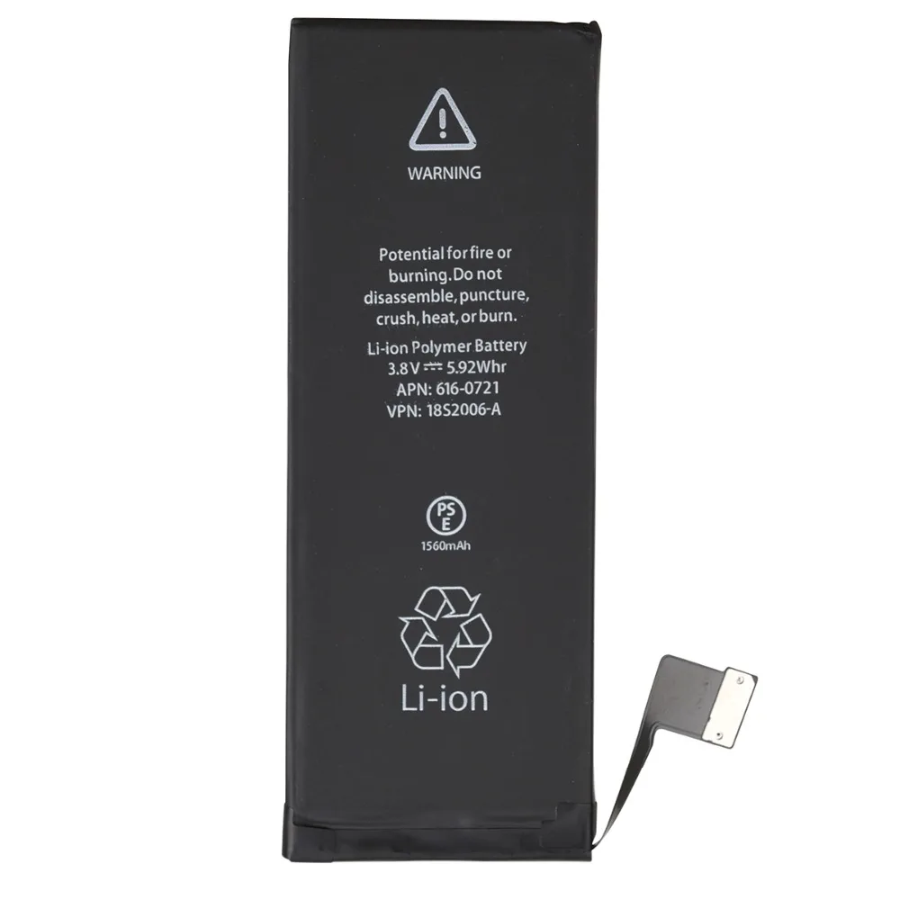 

2018 New Mobile Phone Battery For Apple iPhone 5S Real Capacity 1560mAh bateria for iphone 5S Rechargeable li-ion battery