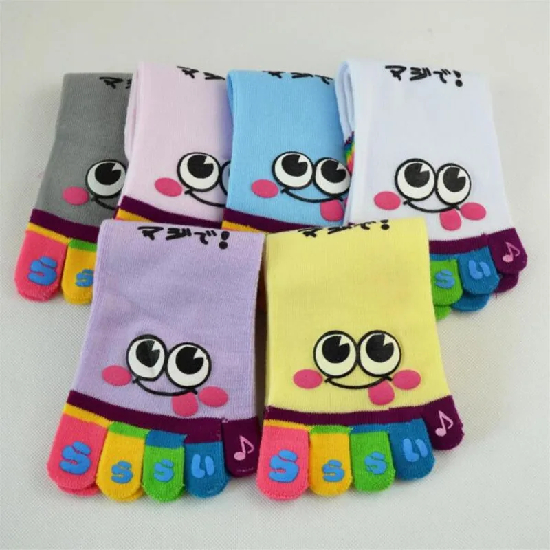 1 пара, женские носки Милая мультяшная улыбка, лицо, раздельные носки для женщин Kawaii, пять пальцев, женские носки хлопковые для девочек, женские носки Meias
